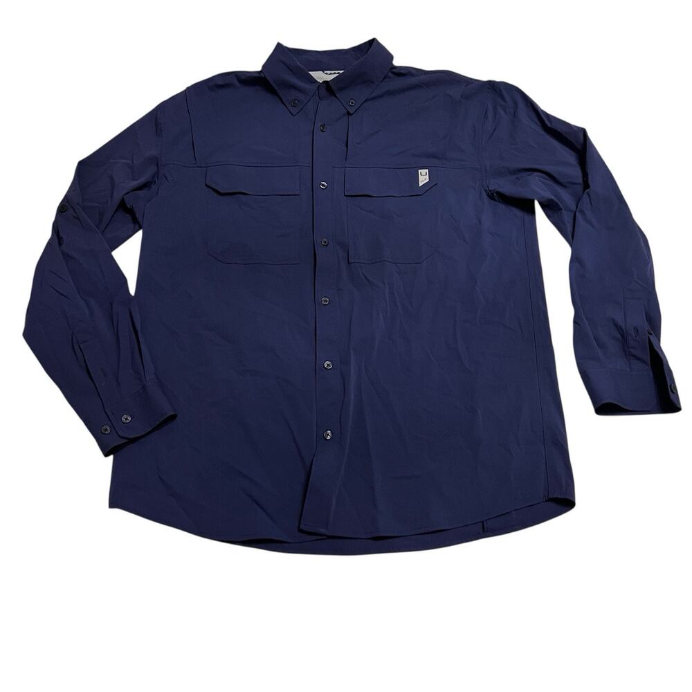 Huk Creekbed Back Draft LS Men's Shirt Naval Academy XL - Picture 2 of 6